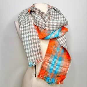 Steve Madden Blanket Scarf Plaid Reversible Orange/Blue NWT
